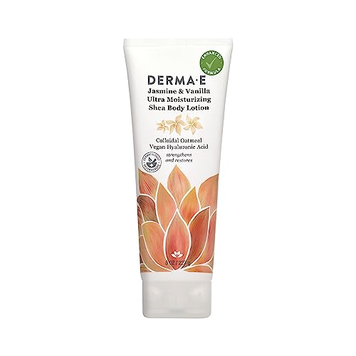 Derma E Jasmine & Vanilla Ultra Moisturizing Shea Body Lotion – 8 oz – Vegan, Cruelty-Free, with Hyaluronic Acid & Vitamin E for Dry Skin