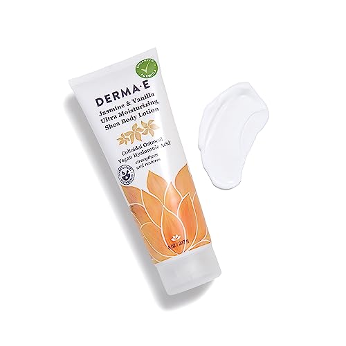 Derma E Jasmine & Vanilla Ultra Moisturizing Shea Body Lotion – 8 oz – Vegan, Cruelty-Free, with Hyaluronic Acid & Vitamin E for Dry Skin
