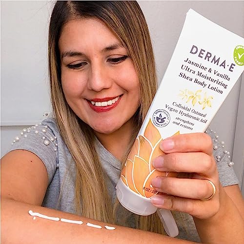 Derma E Jasmine & Vanilla Ultra Moisturizing Shea Body Lotion – 8 oz – Vegan, Cruelty-Free, with Hyaluronic Acid & Vitamin E for Dry Skin